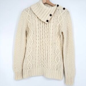 Vintage GAP Y2K Cream Ribbed Chunky Cable Knit‎ Sweater Wool Blend M 2000s